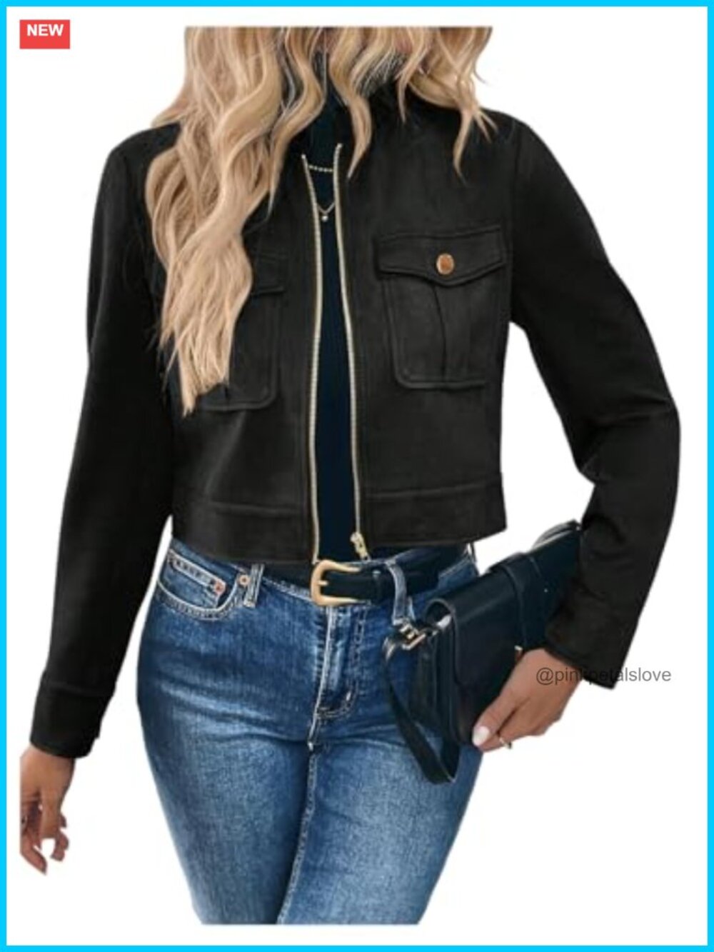 Zip Up Crop Suede Jacket Long Sleeve Motorcycle Cargo Pockets